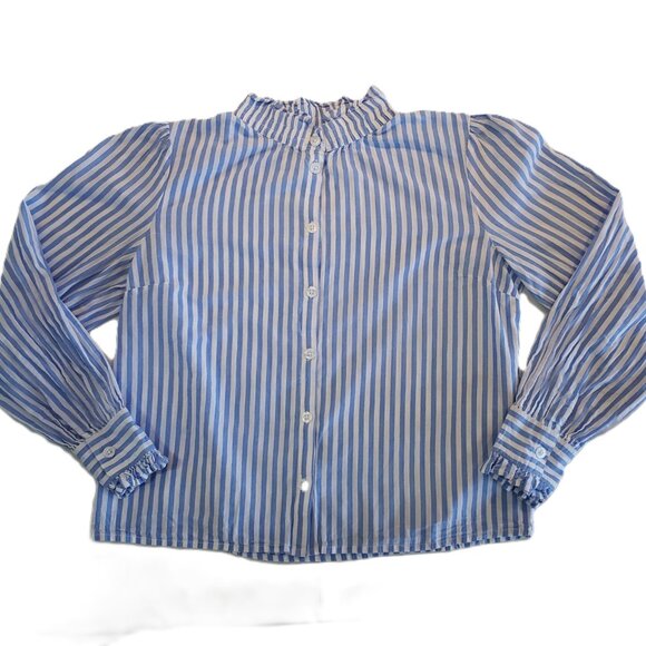 Vero Moda Striped Cotton High Ruffle Neck / Cuffs Women's Button Up Shirt (MED) - Picture 4 of 15
